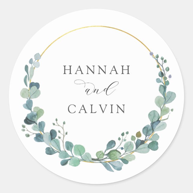 Rond Sticker classique Mariage Eucalyptus (Devant)