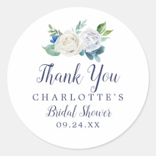 Rond Sticker classique Merci Fleurs Blanches Favoriser