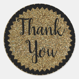 Rond Sticker classique Merci Gold Parties scintillant r