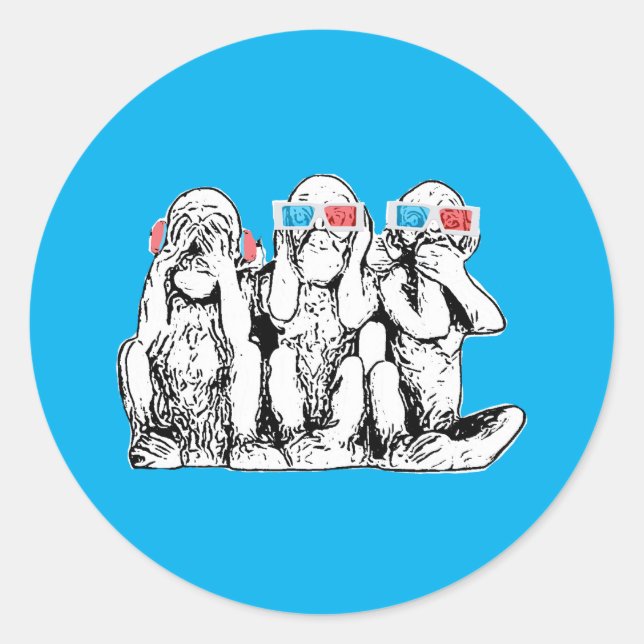 Rond Sticker Classique Trois Singes Sages (Devant)