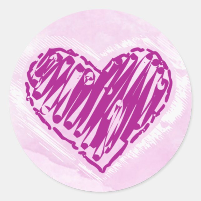 Rond Sticker Coeur Aquarelle Rose (Devant)