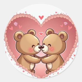 Rond Sticker Coeur Couple Ours Romantique
