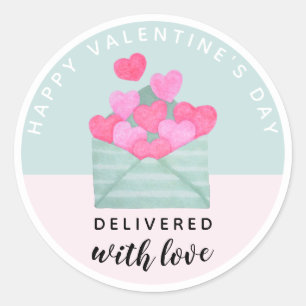 Rond Sticker Coeurs Enveloppe Saint-Valentin