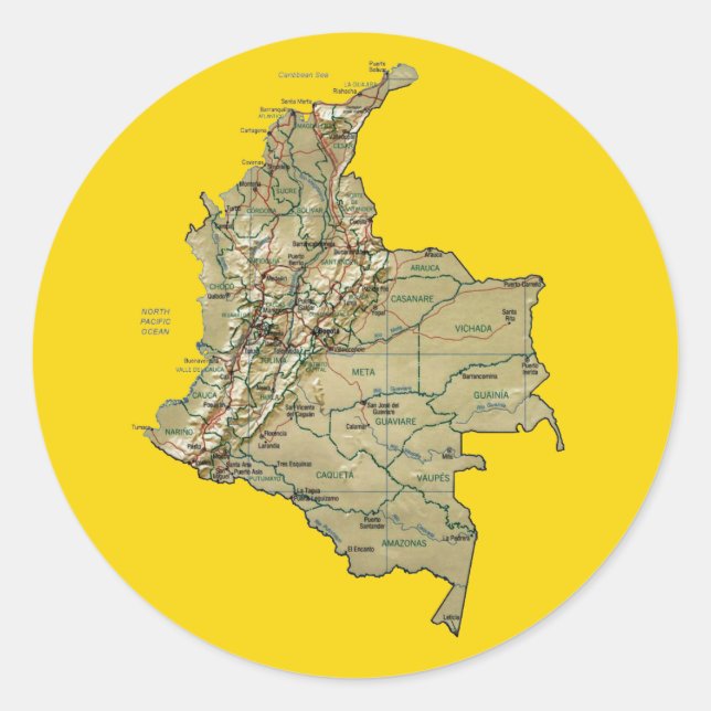 Rond Sticker Colombie Map (Devant)