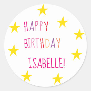 Rond Sticker coloré d'anniversaire heureux avec étoiles