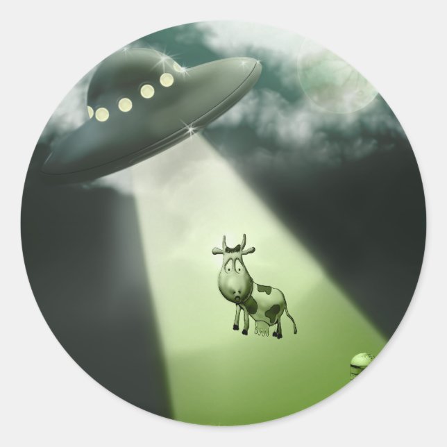 Rond Sticker comique pour enlèvement de vache UFO (Devant)