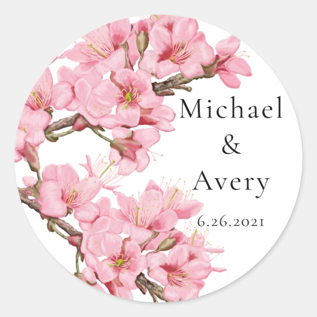 Rond sticker commémoratif en fleurs de cerisier rose pa (Devant)