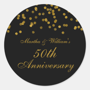 Rond Sticker Confetti Noir et Or 50e Anniversaire