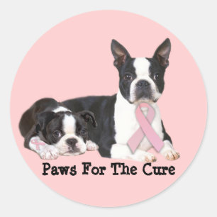 Rond Sticker contre le cancer du sein de Boston Terrier