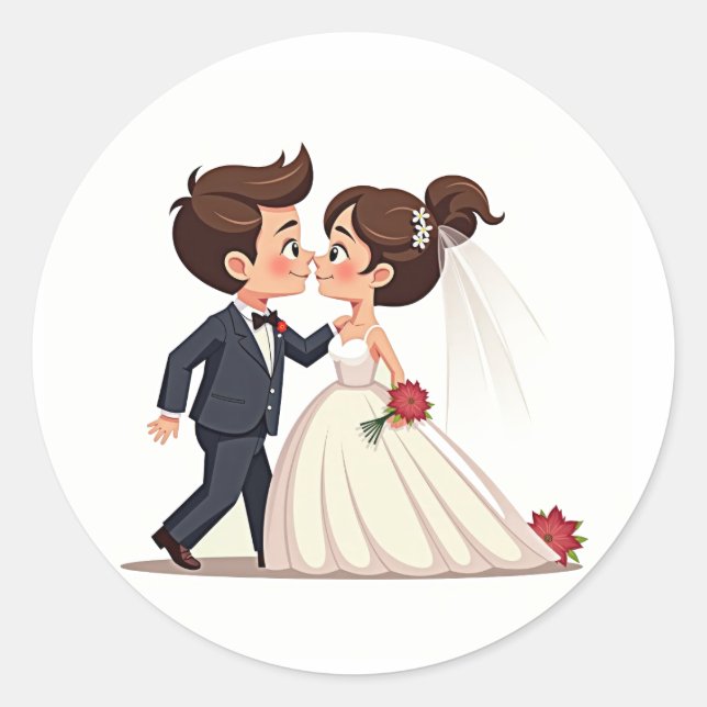 Rond Sticker Couple Mariage mignon (Devant)