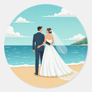 Rond Sticker couple mariage plage
