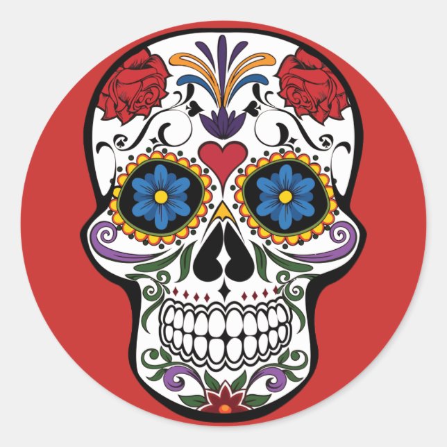 Rond Sticker crâne sucre Jour rouge des morts (Devant)