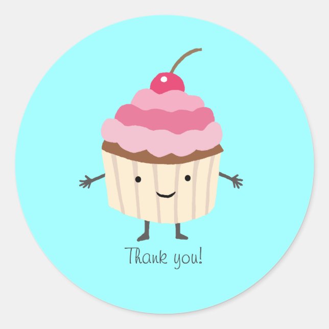 Rond Sticker Cupcake Cute Happy Cupcake Merci Favoriser (Devant)