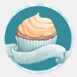 Rond Sticker Cupcake de fête d'anniversaire En vichy bl