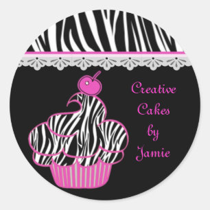 Rond Sticker Cupcake Rose