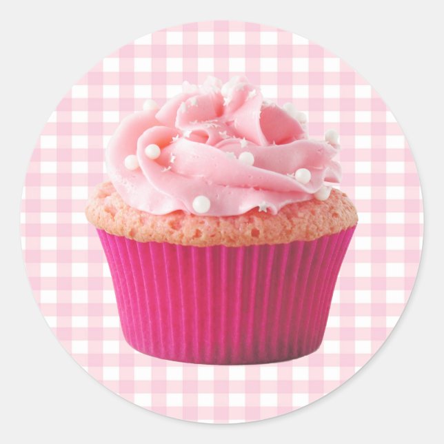 Rond Sticker Cupcake Rose (Devant)