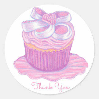 Rond Sticker Cupcake Rose ~ Merci