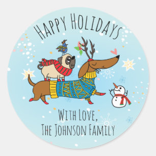 Rond Sticker Dachshund, Carlin & Oiseau