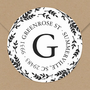 Rond Sticker d'adresse de monogramme de couronne rustiq
