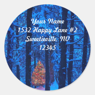 Rond Sticker d'adresse de Noël dans les bois