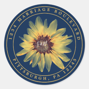 Rond Sticker d'adresse de retour de tournesol rustique