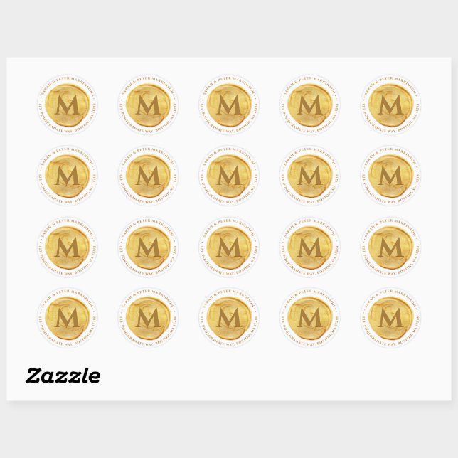 Rond Sticker d'adresse de retour Monogramme (Feuille)