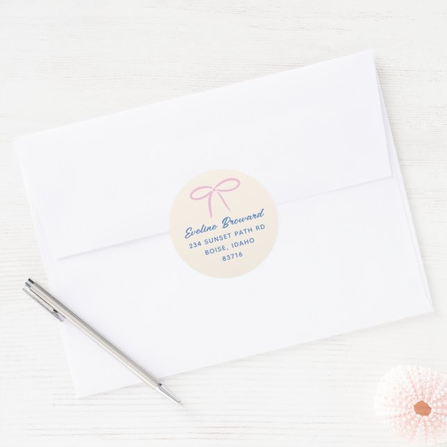 Rond Sticker d'adresse de retour Pink Simple Bow (Enveloppe)