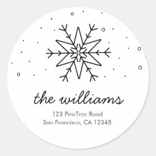 Rond Sticker d'adresse de retour simple Snowflake
