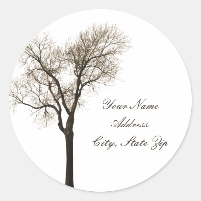 Rond Sticker d'adresse - Silhouette d'arbre nu (Devant)