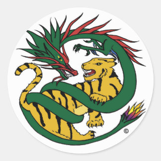 Rond Sticker D'Affichage Tigre Et Dragon