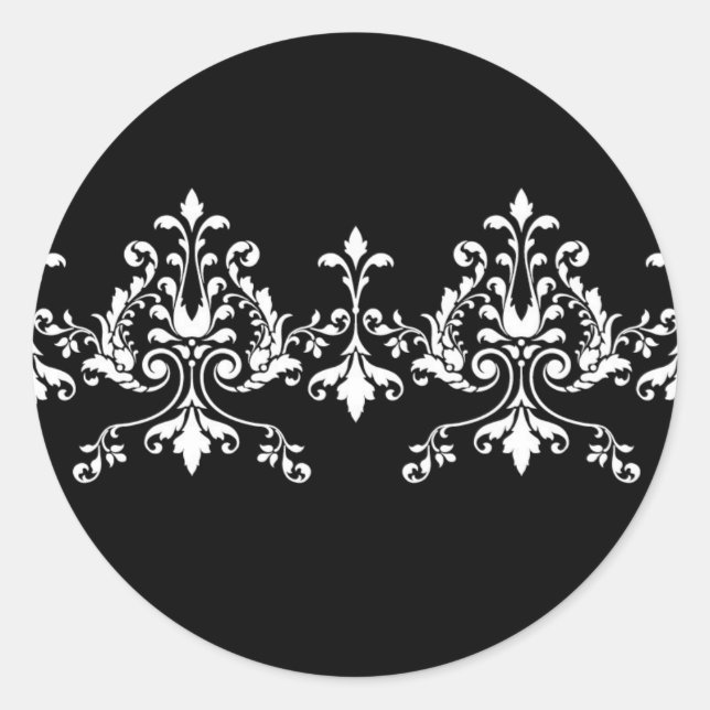 Rond Sticker Damask noir et blanc (Devant)