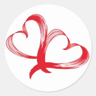 Rond Sticker d'amour double coeur rouge