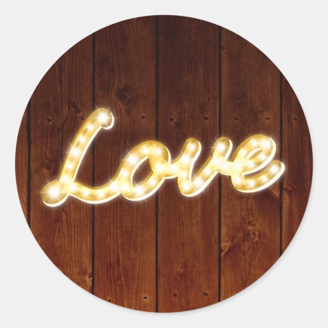 Rond Sticker d'amour Marquee Lights - planche à grange (Devant)