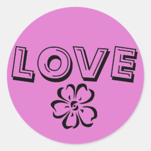 Rond Sticker d'amour rose chaud rétro Hipster avec Fleu