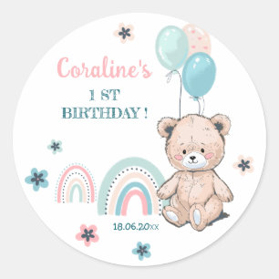 Rond Sticker d'anniversaire avec ours en peluche mignon
