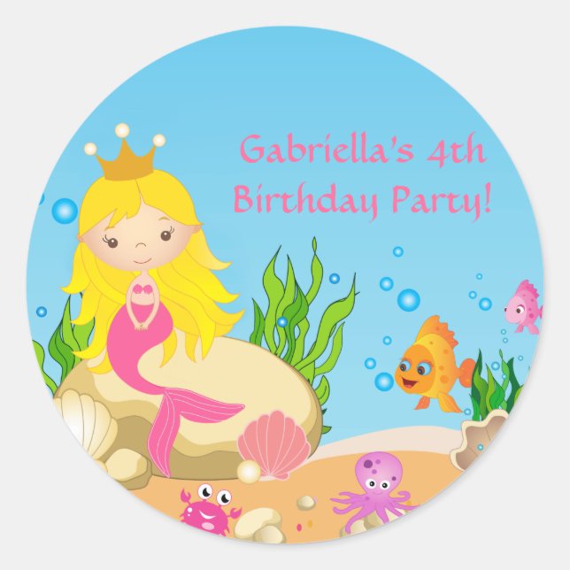 Rond Sticker d'anniversaire de la sirène de mer (Devant)