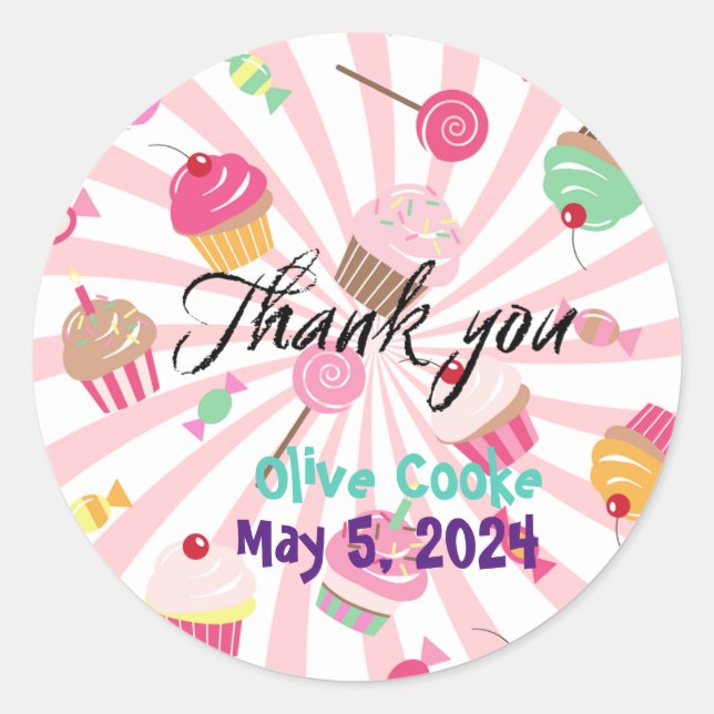 Rond Sticker d'anniversaire de Merci personnalisé (Devant)