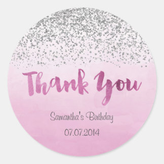 Rond Sticker d'anniversaire en argent et rose
