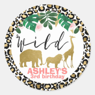 Rond Sticker d'anniversaire pour filles Wild Safari à t