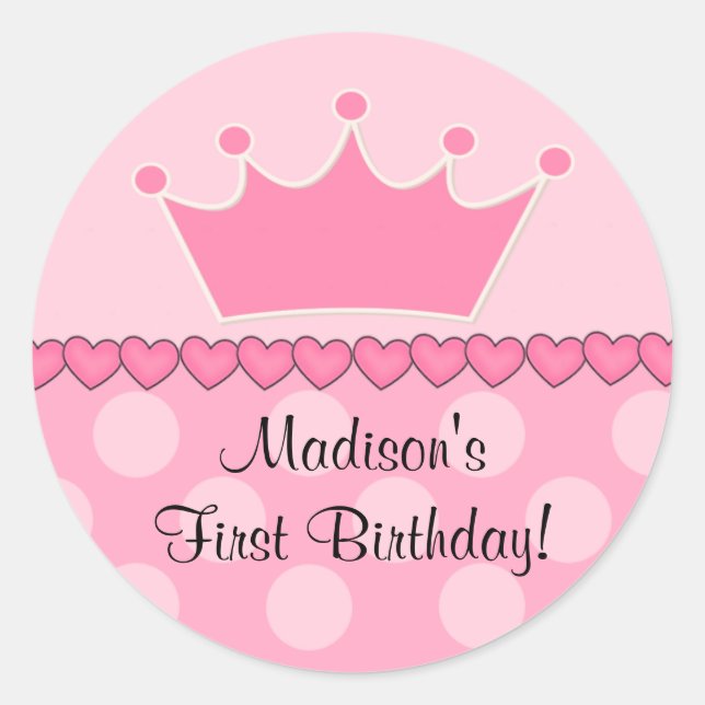Rond Sticker d'anniversaire rose Princess Crown (Devant)