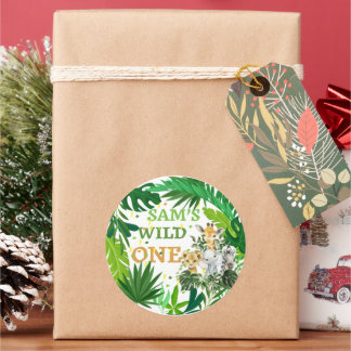 Rond Sticker d'anniversaire Wild One Safari