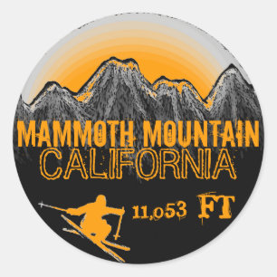 Rond sticker d'art de ski orange Mammoth Mountain Calif