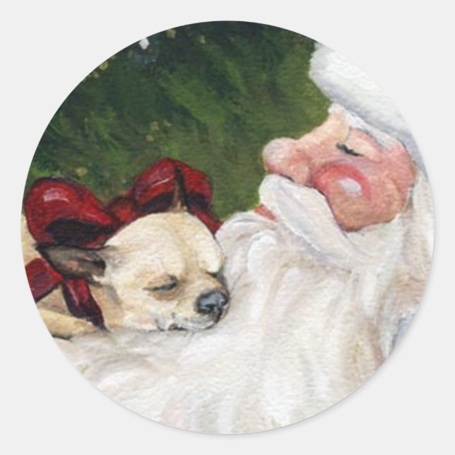Rond Sticker d'art du Chihuahua et du Père Noël (Devant)