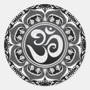 Rond Sticker d'art spirituel Lotus Tribal Black+White O