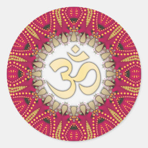 Rond Sticker d'art spirituel Om Bohème Exotique Rouge