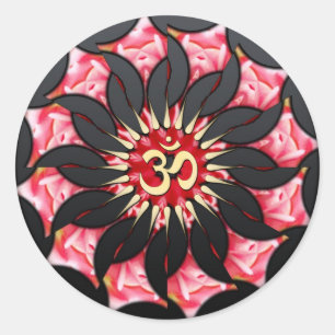 Rond Sticker d'art spirituel Rose noir Om