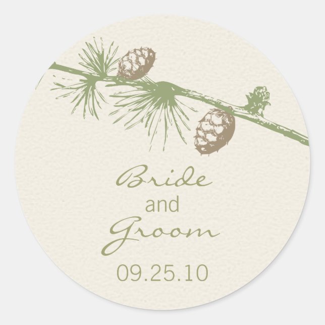 Rond Sticker date Mariage à feuillage persistant (Devant)