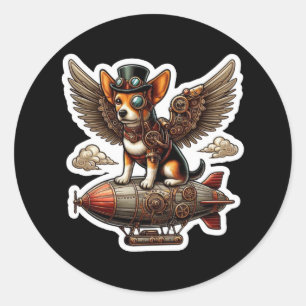 Rond Sticker d'aventure Steampunk Corgi - Flyi Whimsica