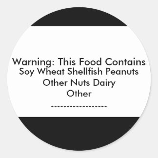 Rond Sticker d'avertissement d'allergie alimentaire