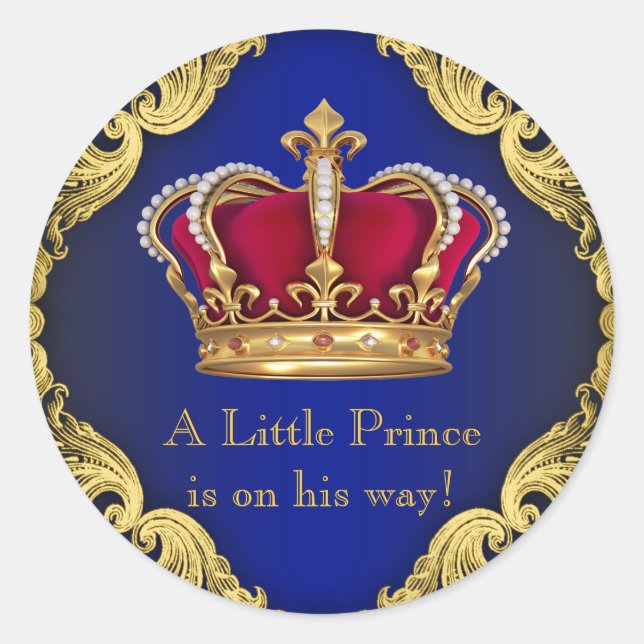 Rond Sticker de Baby shower Royal Blue Crown (Devant)